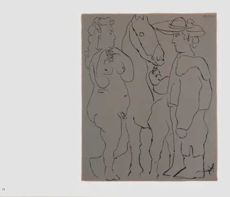 Linolschnitt Picasso (After) - Picador, femme et cheval, 1962