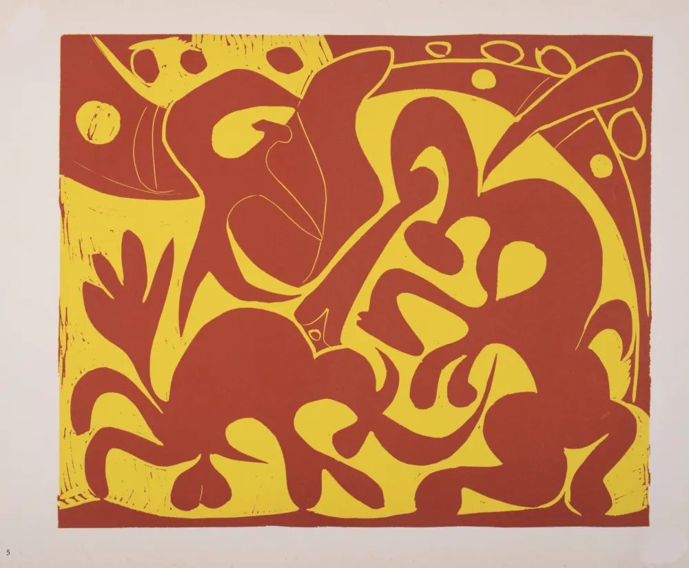 Linolschnitt Picasso (After) - Pique (rouge et jaune), 1962