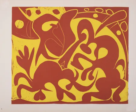Linolschnitt Picasso (After) - Pique (rouge et jaune), 1962