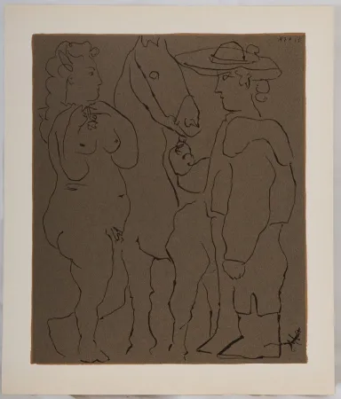 Linolschnitt Picasso - Amoureux et cheval