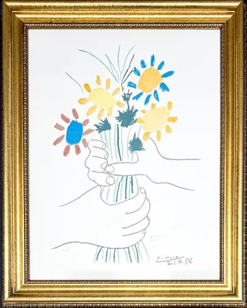 Lithographie Picasso - Bouquet de Fleurs