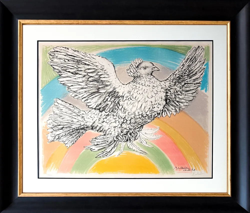 Lithographie Picasso - Colombe volant (à l'Arc-en-ciel)