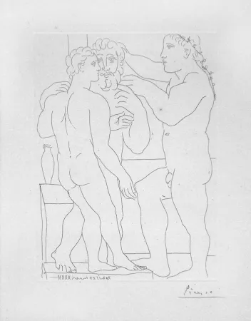 Stich Picasso - Deux hommes sculptes - Two male statues - Three Men Standing