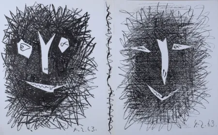Lithographie Picasso - Deux Masques, 1963