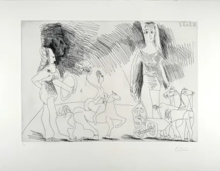 Radierung Picasso - Écuyères et jongleuse (pl. 2 de la Série 347) 