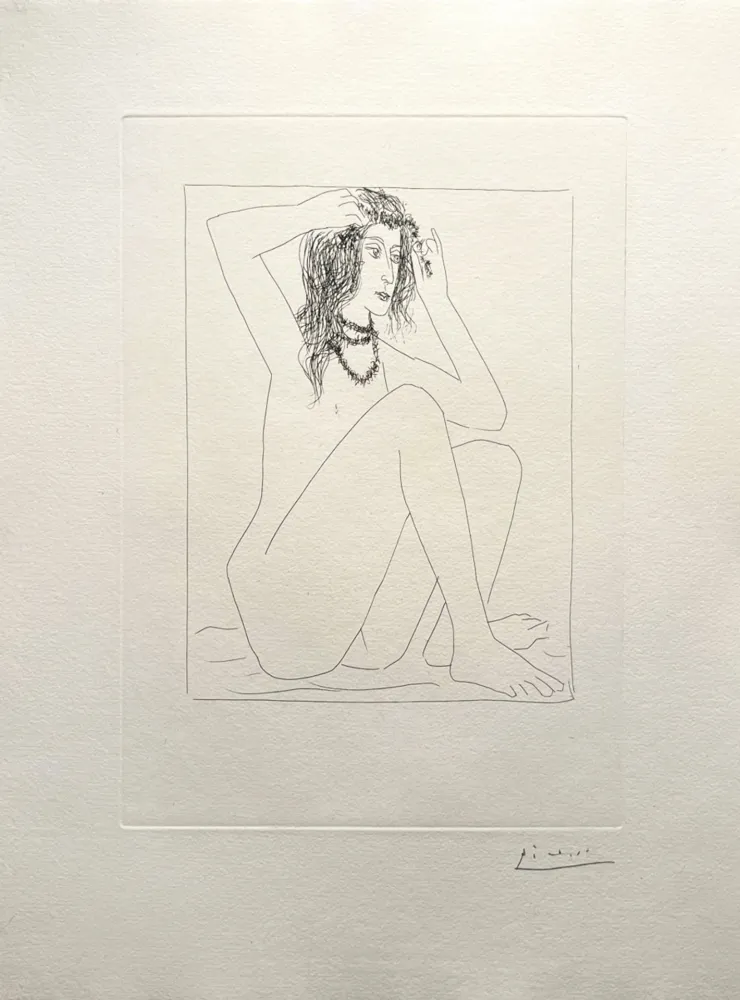 Stich Picasso - Femme nue se couronnant de fleurs