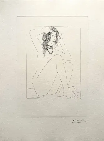 Stich Picasso - Femme nue se couronnant de fleurs