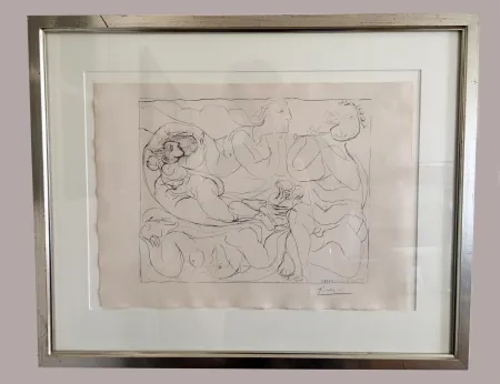 Lithographie Picasso - Flûtiste et trois Femmes nues' de la 'Suite Vollard', 1932