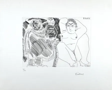 Radierung Picasso - Grosse Prostituée, Sorcière à la Chouette et Voyageur en Sabots 