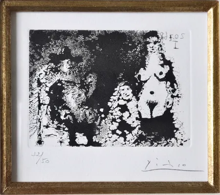 Radierung Und Aquatinta Picasso - Homme à la pipe assis, Maja et Célestine 
