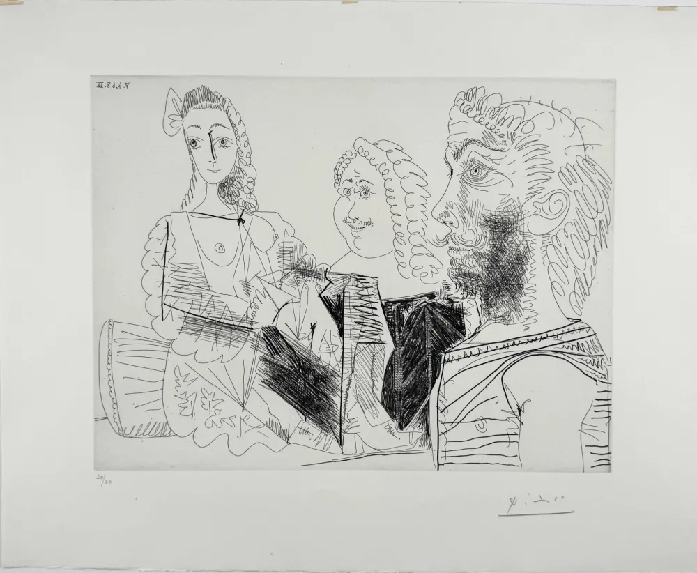 Radierung Picasso -  Homme en gilet afghan songeant aux amours d'un 