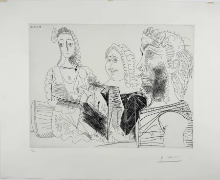 Radierung Picasso -  Homme en gilet afghan songeant aux amours d'un 
