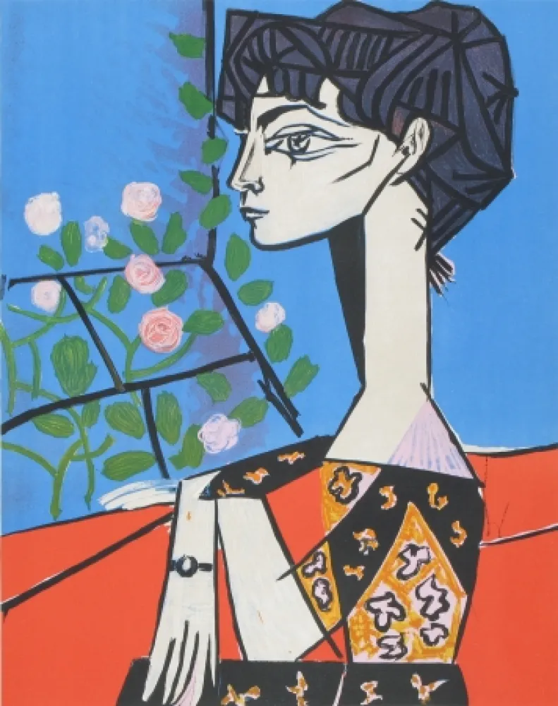 Lithographie Picasso - Jacqueline avec Fleurs