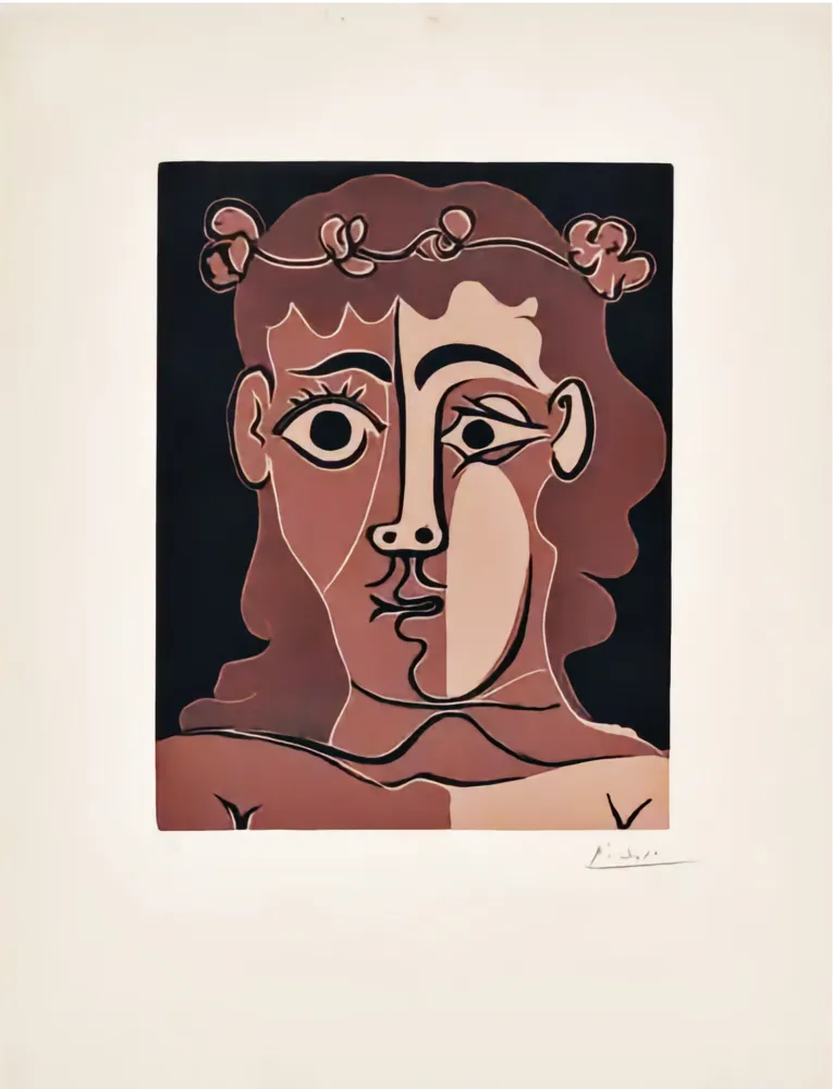 Linolschnitt Picasso - Jeune Homme Couronné de Feuillage 