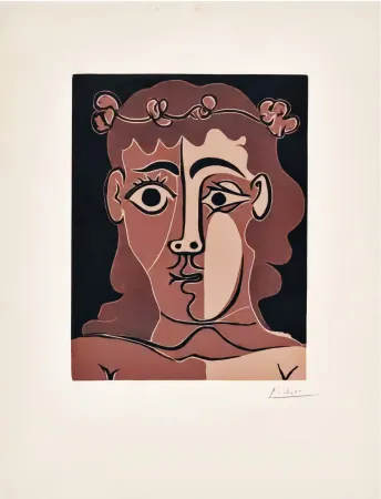 Linolschnitt Picasso - Jeune Homme Couronné de Feuillage 