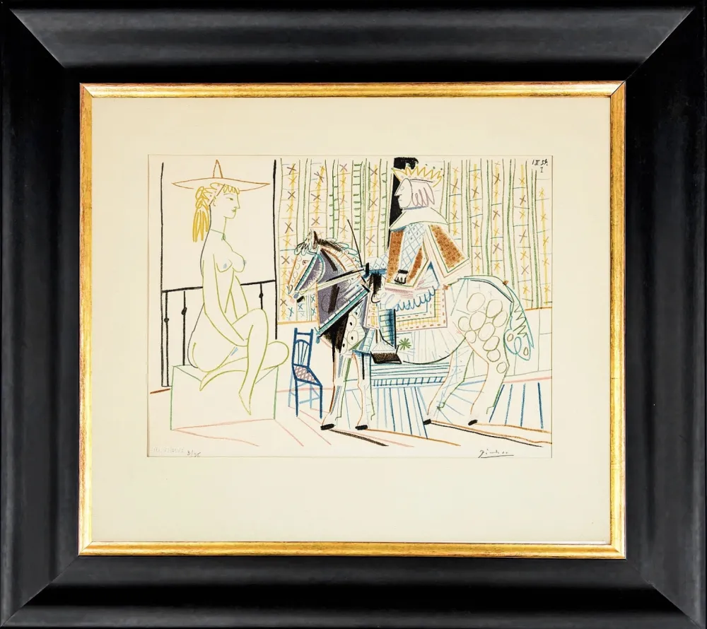 Lithographie Picasso - La Comedie Humaine: King on Horse with Sitting Nude