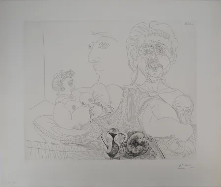 Stich Picasso - Les 156, planche 4 : Vieux modèle pour jeune odalisque, le double regard du peintr