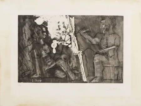 Stich Picasso - Pablo Picasso (1881–1973) – Dans l’Atelier – Aquatint and drypoint on paper – 1965