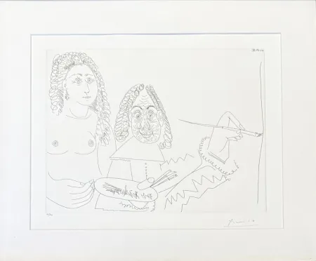 Stich Picasso - Pablo Picasso (1881–1973) - Peintre Rembranesque avec son Modèle - Etching on wove paper - 1968