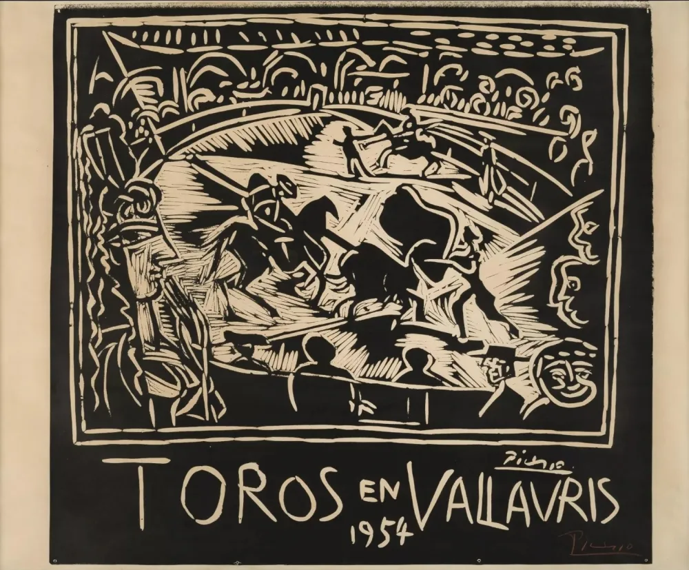 Linolschnitt Picasso - Pablo Picasso Toros en Vallauris 1954 Linocut / Signed
