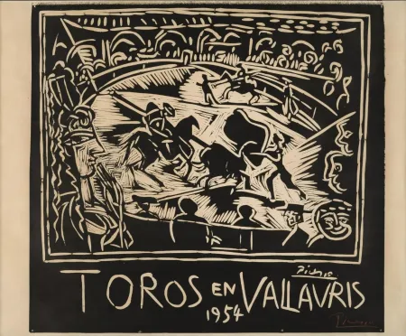 Linolschnitt Picasso - Pablo Picasso Toros en Vallauris 1954 Linocut / Signed