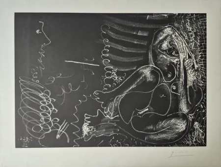 Radierung Und Aquatinta Picasso - Peintre en demi-figure et modèle assis en tailleur