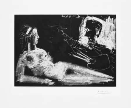 Radierung Und Aquatinta Picasso - Peintre et modèle au bandeau