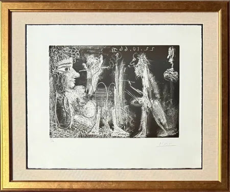 Radierung Und Aquatinta Picasso - Peintre et modèle au fume-cigarette