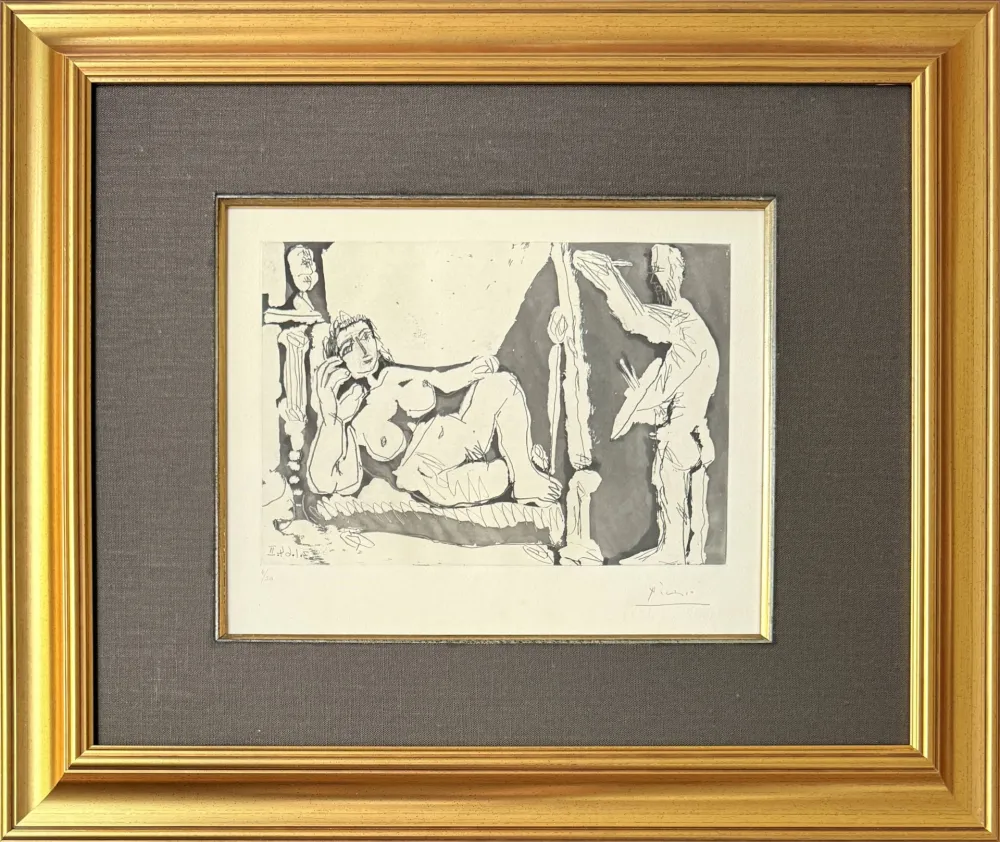 Radierung Picasso - Peintre et modèle, avec une sculpture I