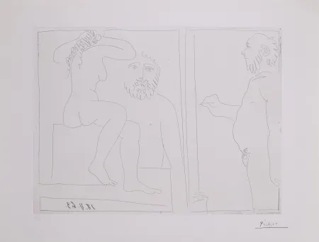 Stich Picasso - Peintre et modele de dos, avec un spectateur