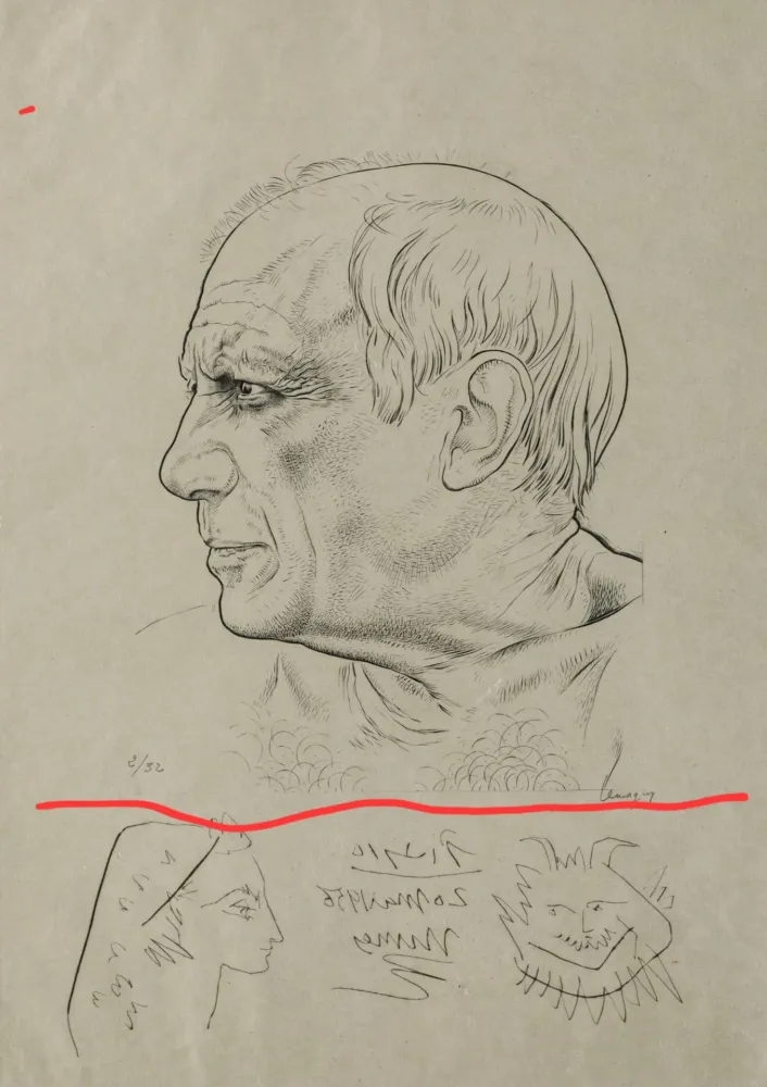 Stich Picasso - Portrait of Pablo Picasso with Remarques for Témoignage, 1956