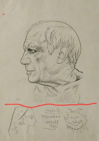 Stich Picasso - Portrait of Pablo Picasso with Remarques for Témoignage, 1956