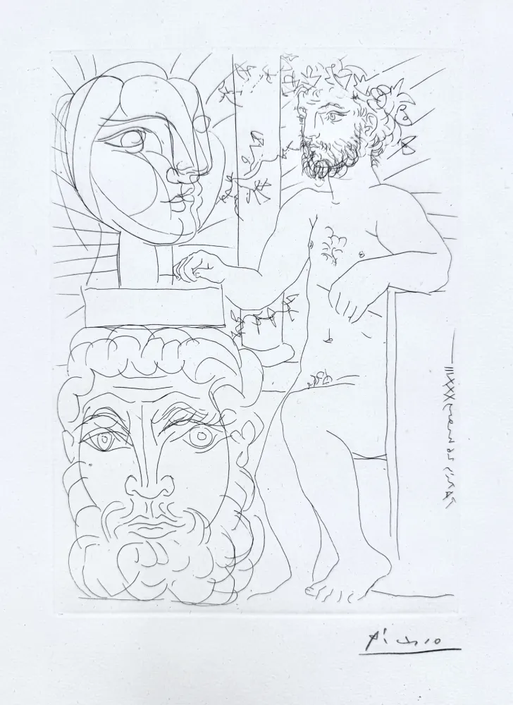 Stich Picasso - Sculpteur et Deux Têtes sculptées