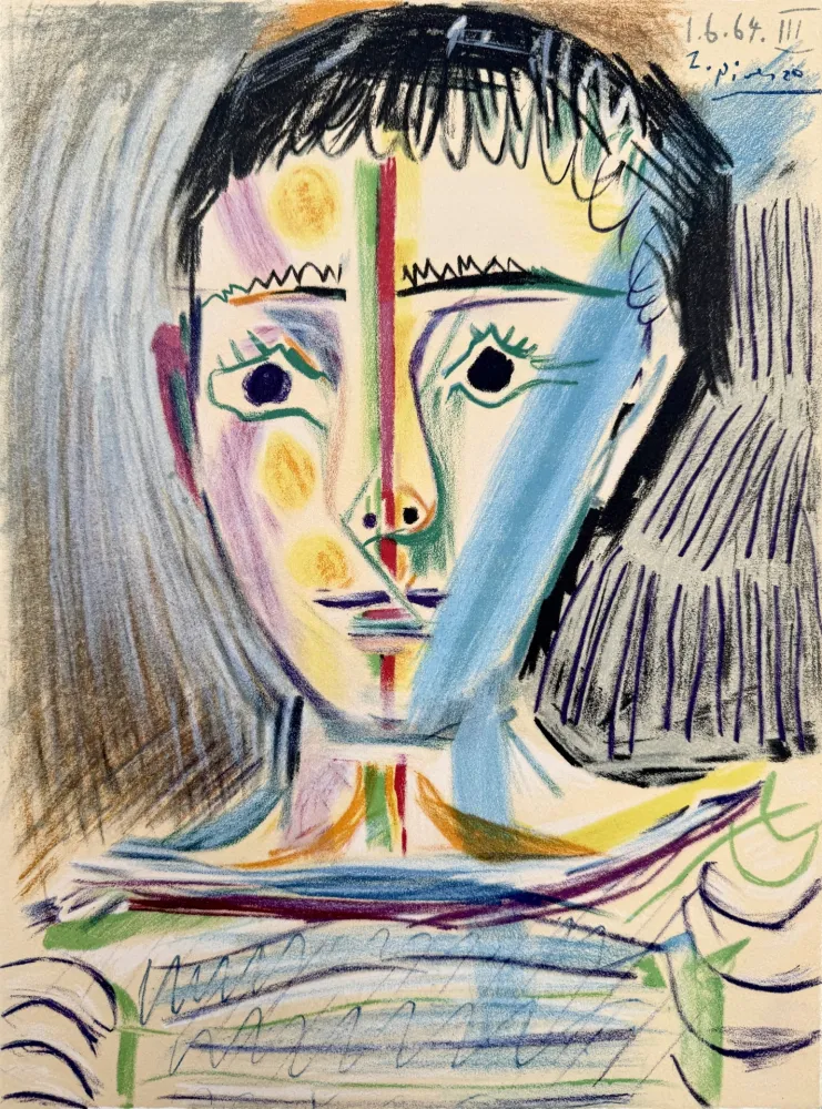 Lithographie Picasso - Tête d'un jeune homme en face 