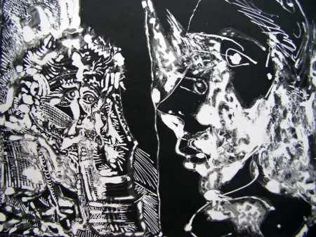 Aquatinta Picasso - TWO BUSTS (WHITE LINE)