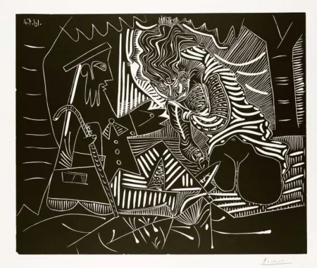 Linolschnitt Picasso - Variation sur 'Le Déjeuner sur l'herbe'
