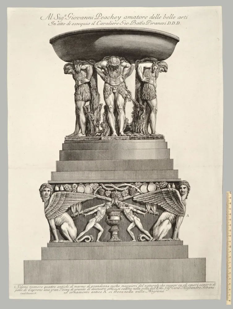 Radierung Piranesi - VASCA DI GRANITO SORRETTA DA QUATTRO FAUNI