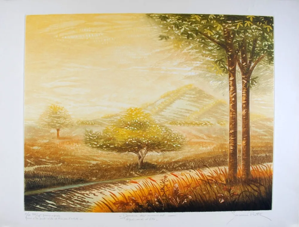 Kaltnadelradierung Pirotte - Domaine des Murmures - Après midi d'été