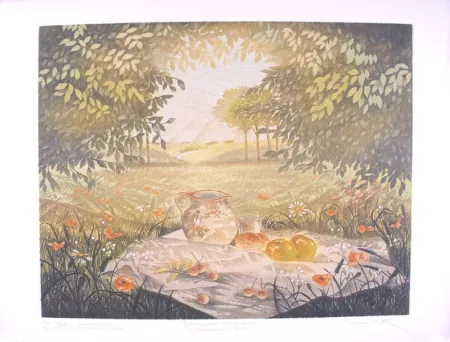 Kaltnadelradierung Pirotte - Domaine des Murmures - Le déjeuner sur l'herbe