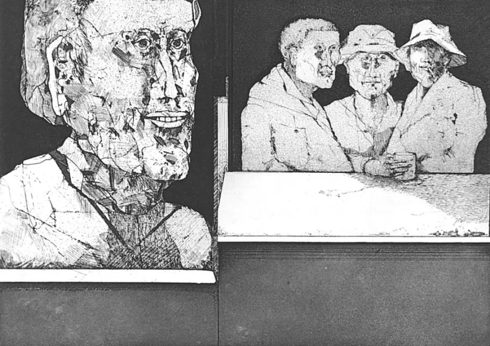 Radierung Plattner - Gli uomini bevono il vino del primo freddo