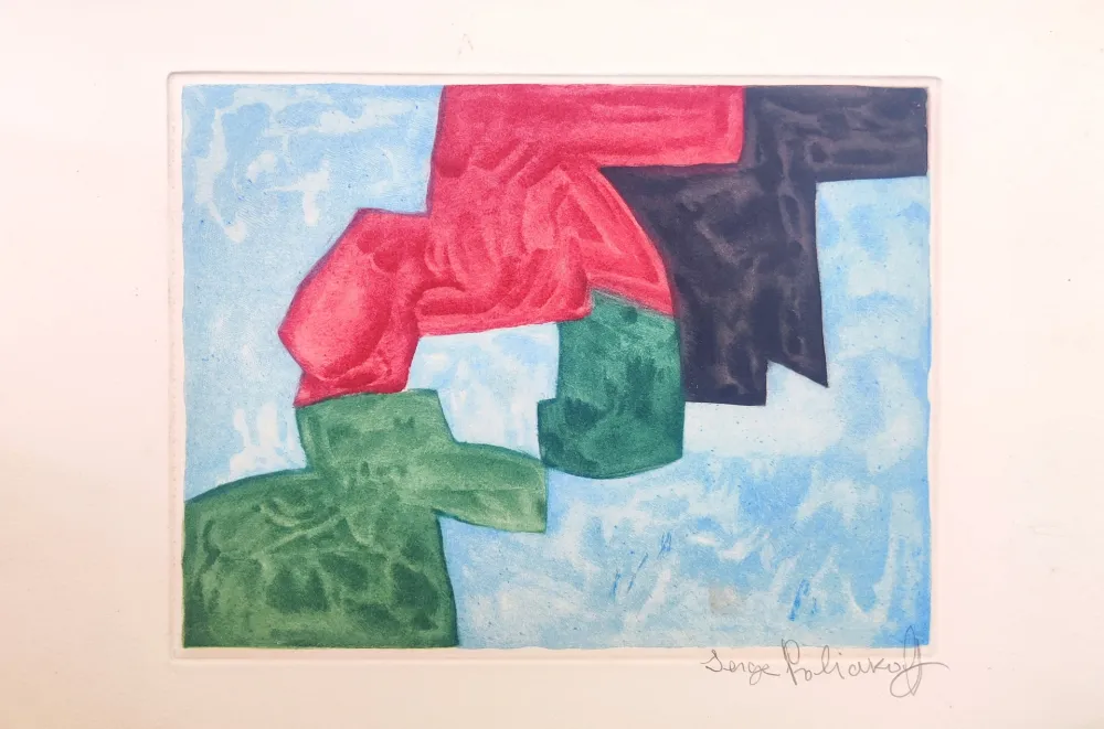 Aquatinta Poliakoff - Composition Bleu, Noire, Rouge et Verte XVIII 