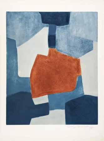 Radierung Und Aquatinta Poliakoff - Composition bleue et rouge XXXI 