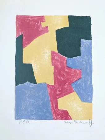 Lithographie Poliakoff - Composition bleue, rouge, jaune et verte L40 