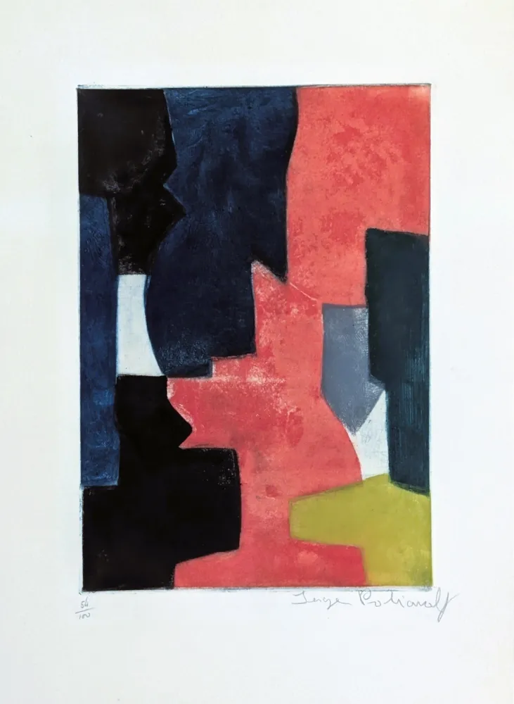 Radierung Und Aquatinta Poliakoff - Composition bleue, rouge, verte et noire III 