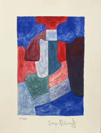 Lithographie Poliakoff - Composition bleue, verte et rouge