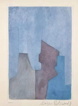 Radierung Und Aquatinta Poliakoff - Composition bleue XXIV 