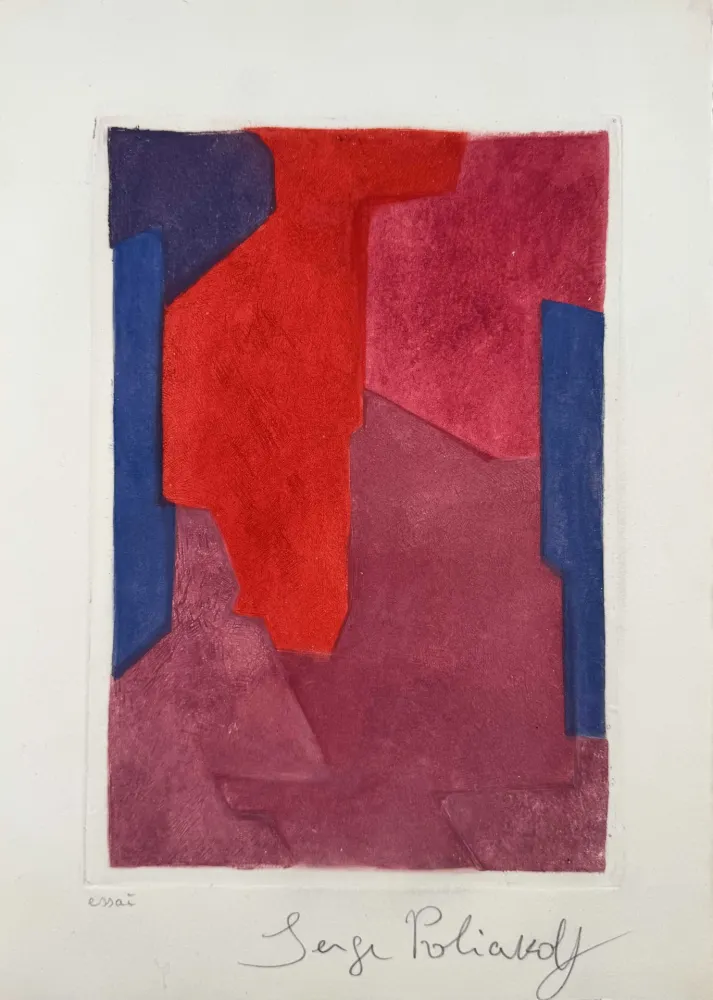 Radierung Und Aquatinta Poliakoff - Composition mauve, bleue et rouge XXI 