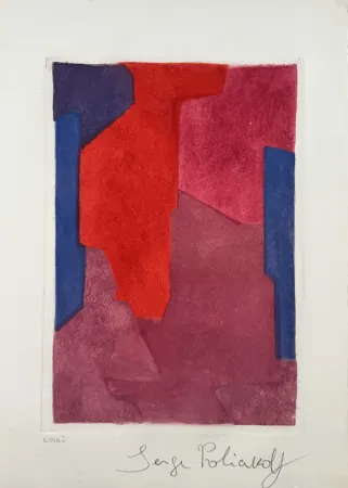 Radierung Und Aquatinta Poliakoff - Composition mauve, bleue et rouge XXI 
