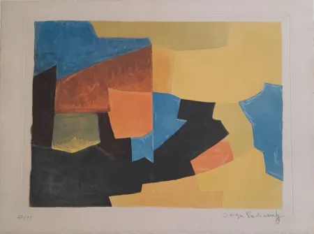 Aquatinta Poliakoff - Composition noire, jaune, bleue et rouge XXX 