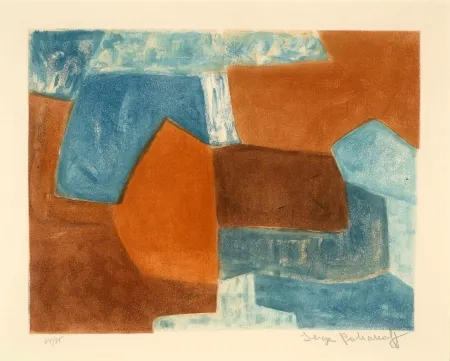 Radierung Und Aquatinta Poliakoff - COMPOSITION ROUGE ET BLEU XXXVI 